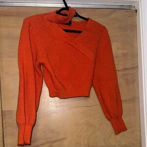 Cider Bright Orange Ribbed Cropped Sweater